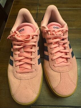 adidas Pink Suede Women's Sneakers with Navy Stripes